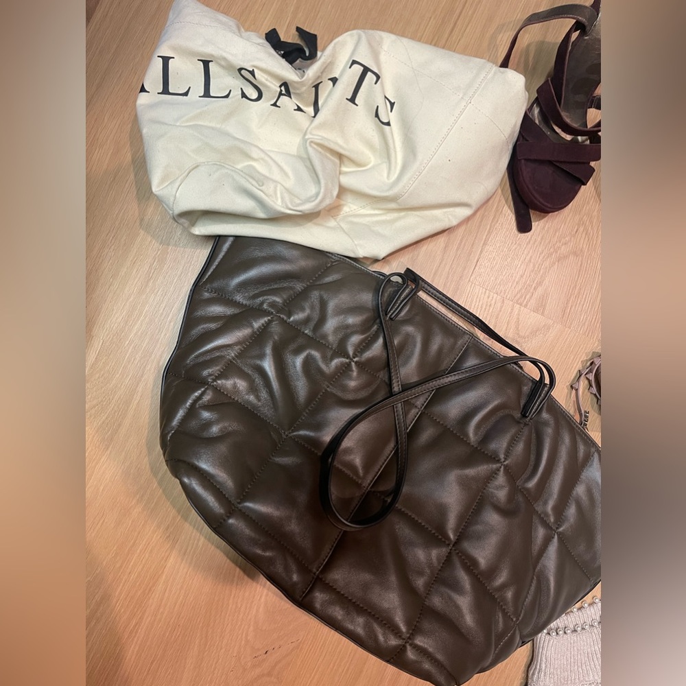 AllSaints Leather Tote in Olive Green